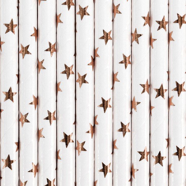 Słomki papierowe jasne różowe złoto 19.5cm 10szt - PartyDeco