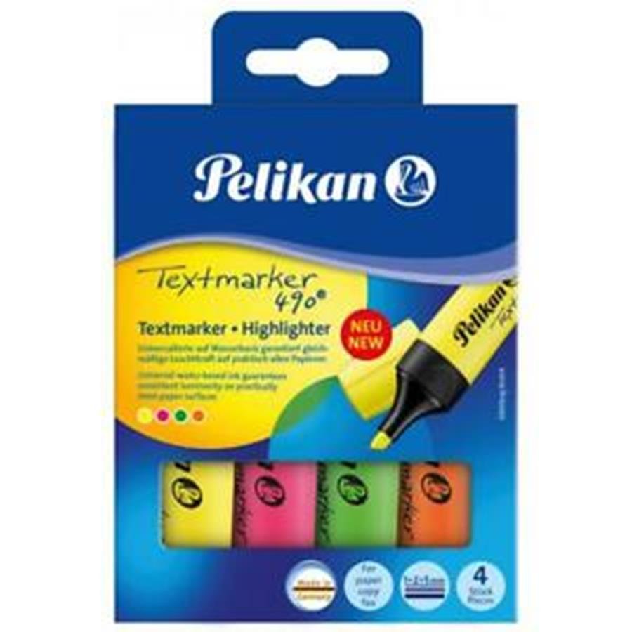 Pelikan Textmarker 490 marker 4 szt. Zielony, Pomarańczowy, Różowy, Żółty, Długopis