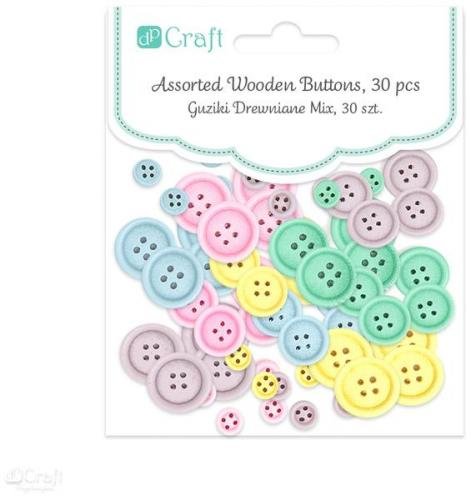 Guziki drewniane, Kolorowe, Neon, 30 szt. DpCraft