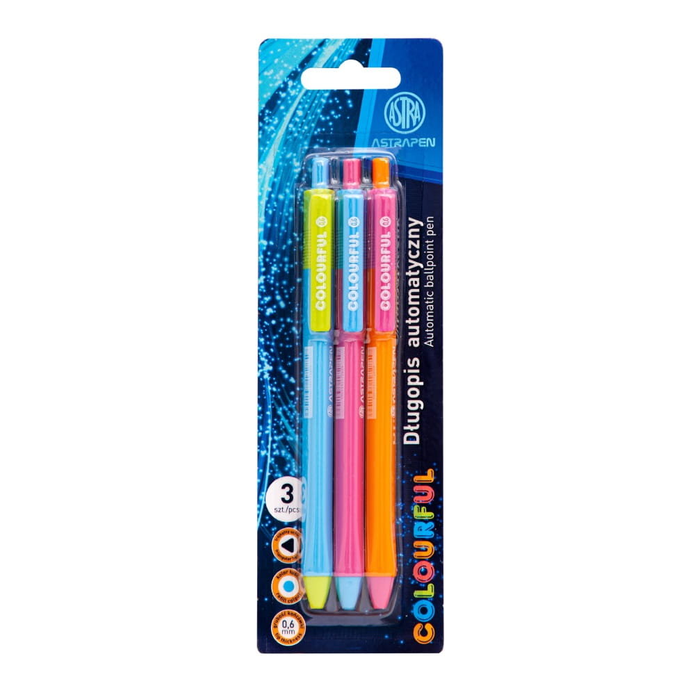 Astra Długopis automatyczny trójkątny Colorful Pen 0.6 mm 3 szt.