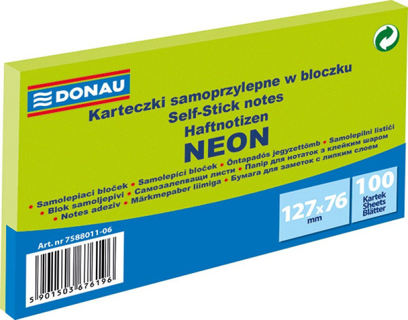 Donau Karteczki samop. 127x76mm neon - zielony