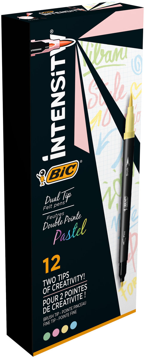 Flamastry dwustronne BIC Intensity Dual Tip Pastel Pisak 12 kolorów