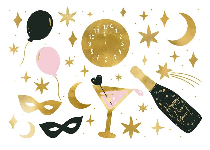 Tatuaże zmywalne New Year's Eve 10szt - PartyDeco