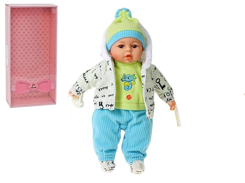 Lalka bobas 45cm z dźwiękiem w ciepłym ubranku mówi i śpiewa po polsku 570009-570016 Adar