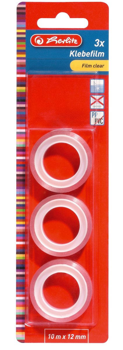 Herlitz 8735201 Tape 10 m X 12 MM, przezroczysty, 3 sztuki 8735201