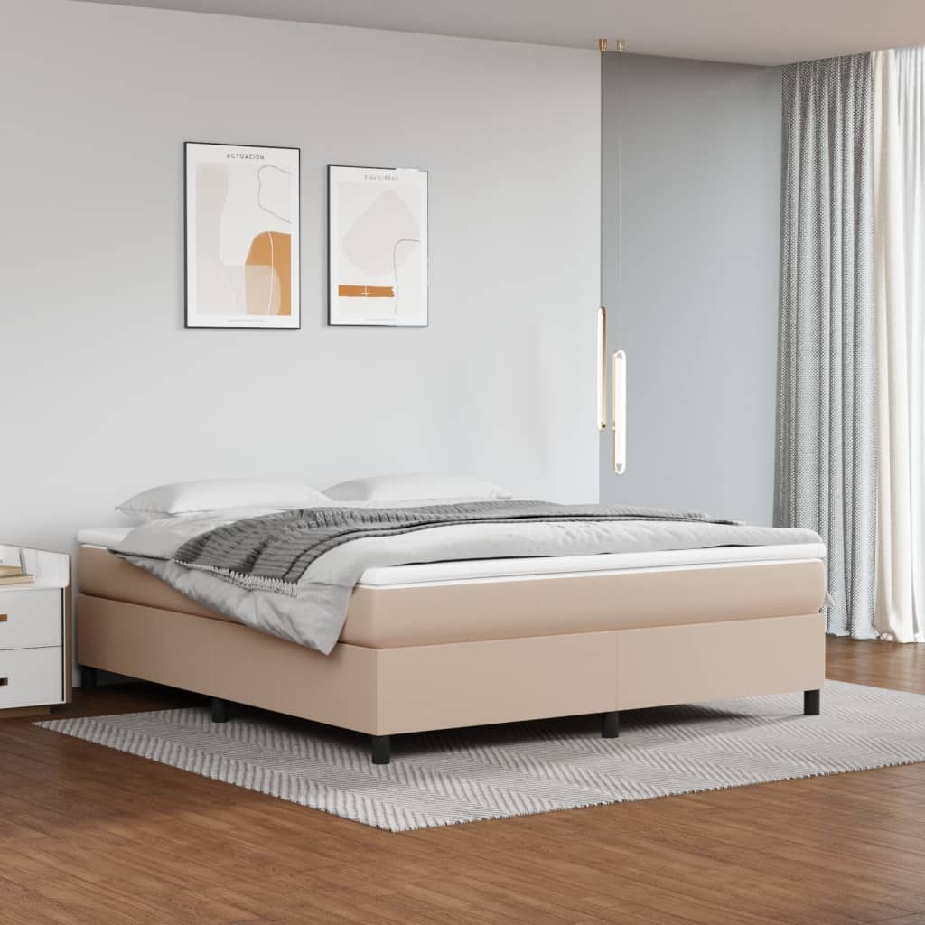 Łóżko kontynentalne z materacem, cappuccino ekoskóra 180x200 cm Lumarko