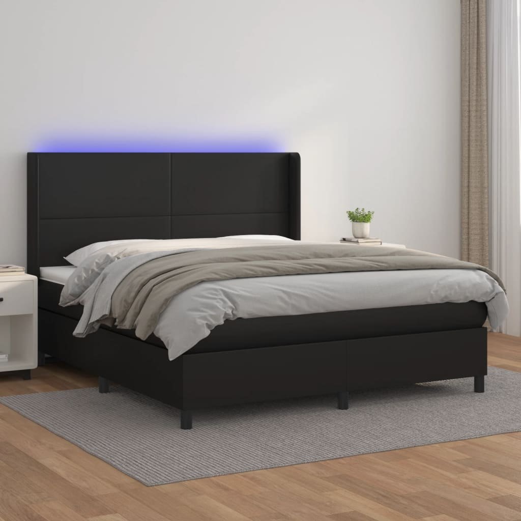 Lumarko Łóżko kontynentalne z materacem i LED czarna ekoskóra 180x200cm