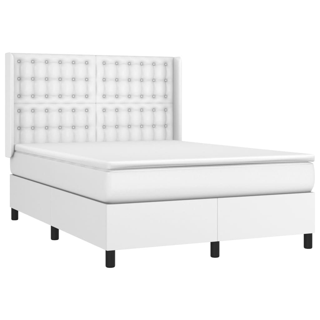 Lumarko Łóżko kontynentalne z materacem i LED  biała ekoskóra 140x190cm