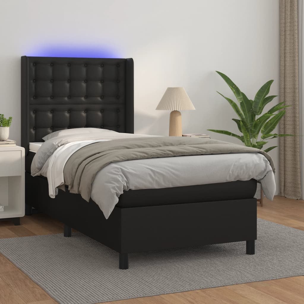 Lumarko Łóżko kontynentalne z materacem i LED czarna ekoskóra 80x200 cm