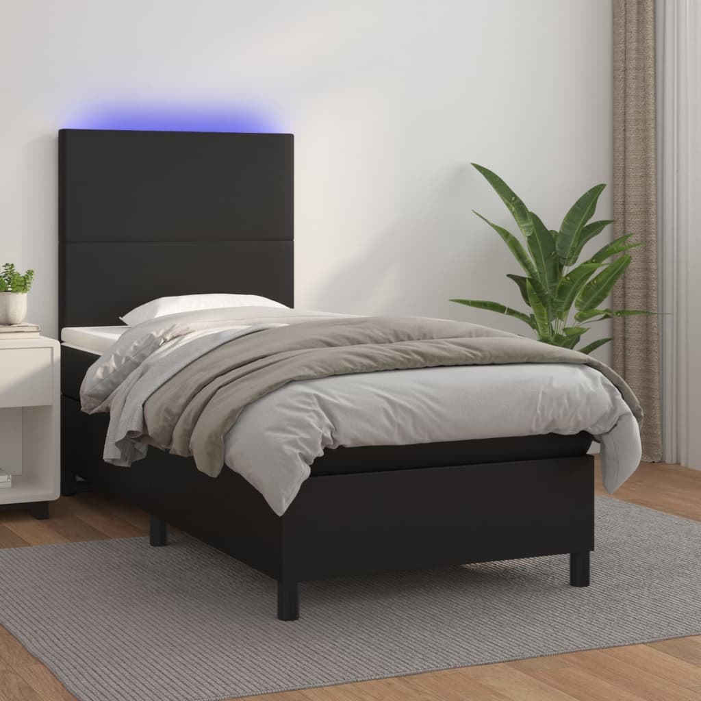 Lumarko Łóżko kontynentalne z materacem i LED czarna ekoskóra 100x200cm