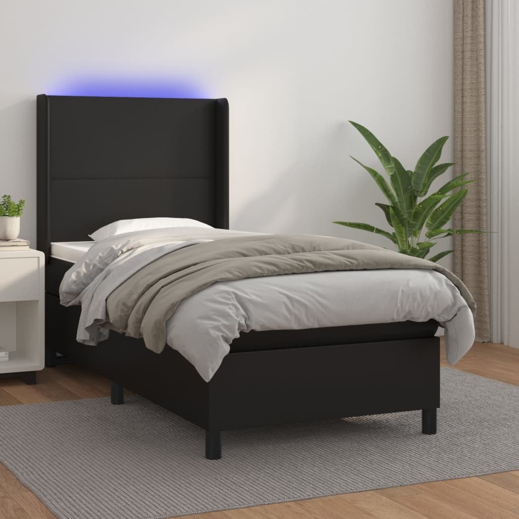 Lumarko Łóżko kontynentalne z materacem i LED czarna ekoskóra 80x200 cm