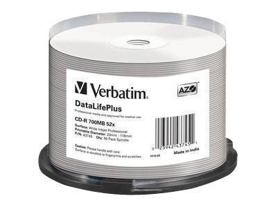 VERBATIM 43745 Verbatim CD-R   spindle 50 700MB 52x white wide printable