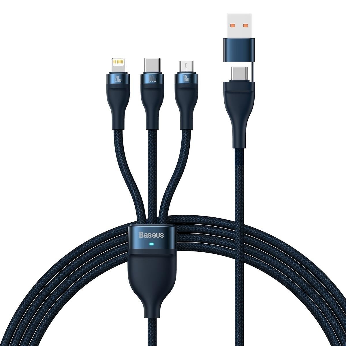Baseus Flash Series II kabel USB Typ C / USB Typ A - USB Typ C / Lightning / micro USB 100 W 1,2 m niebieski (CASS030103) CASS030103
