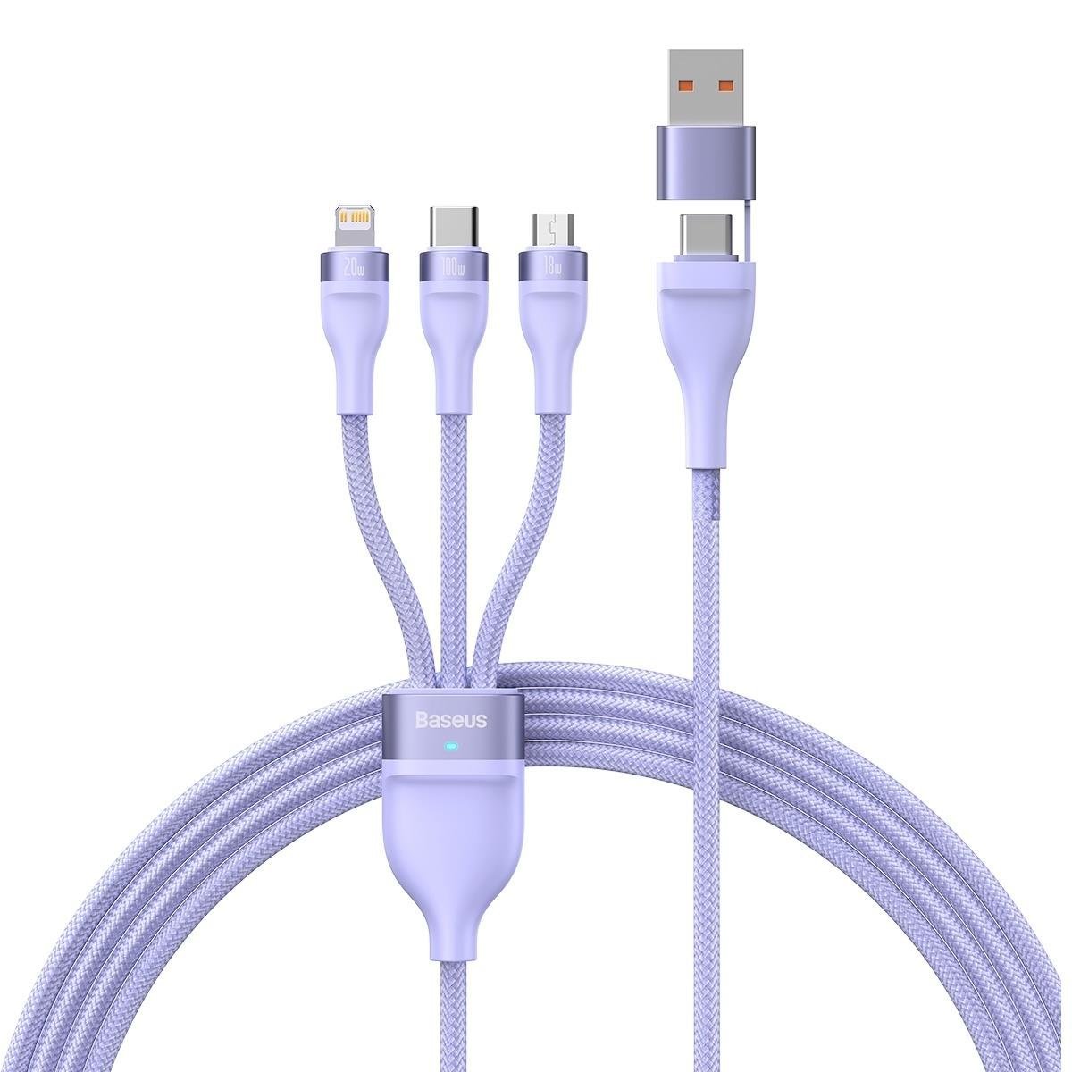 Baseus Flash Series II kabel USB Typ C / USB Typ A - USB Typ C / Lightning / micro USB 100 W 1,2 m fioletowy (CASS030105) CASS030105