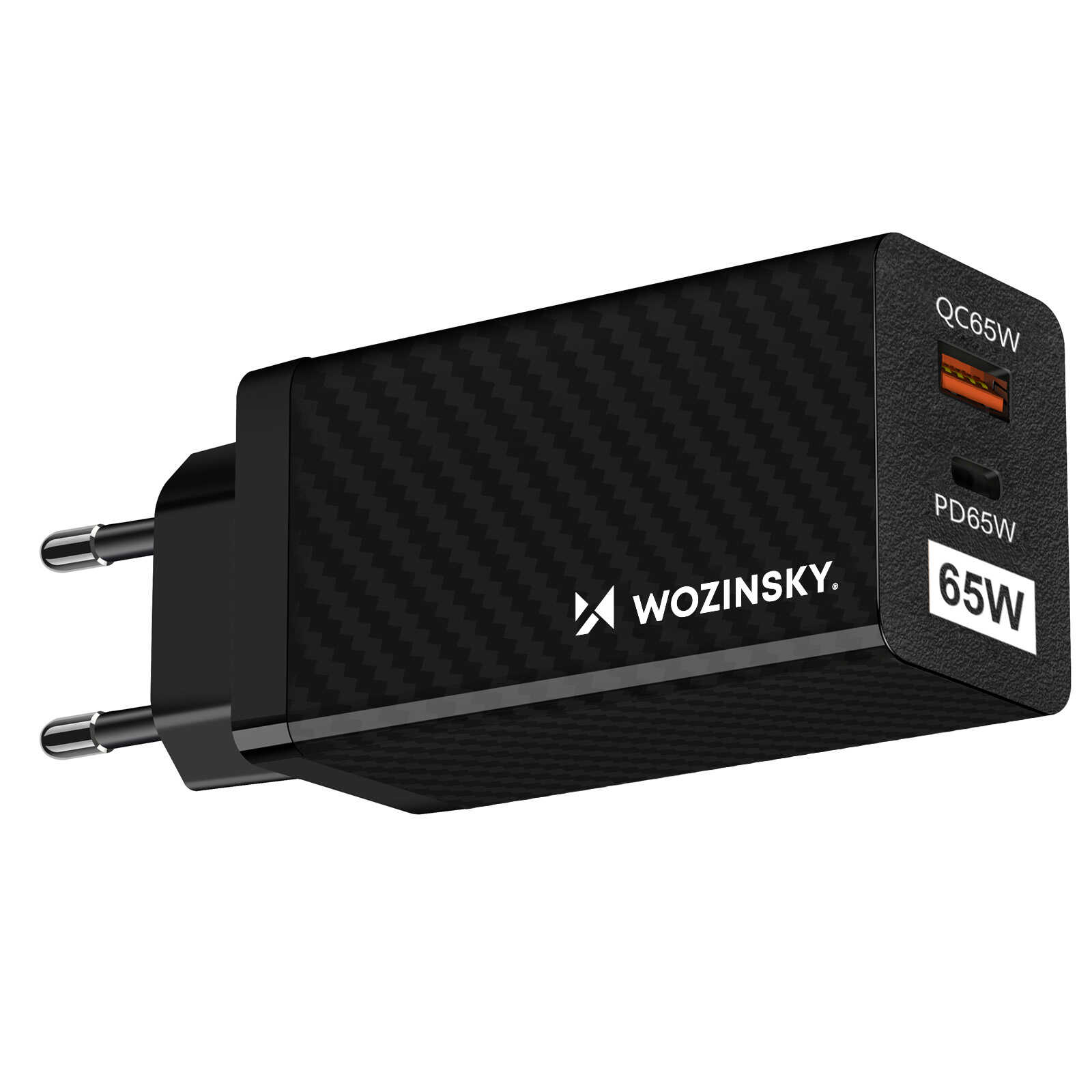 Wozinsky Ładowarka GaN 65W z portami USB, USB C wspiera QC 3.0 PD czarna WWCG01