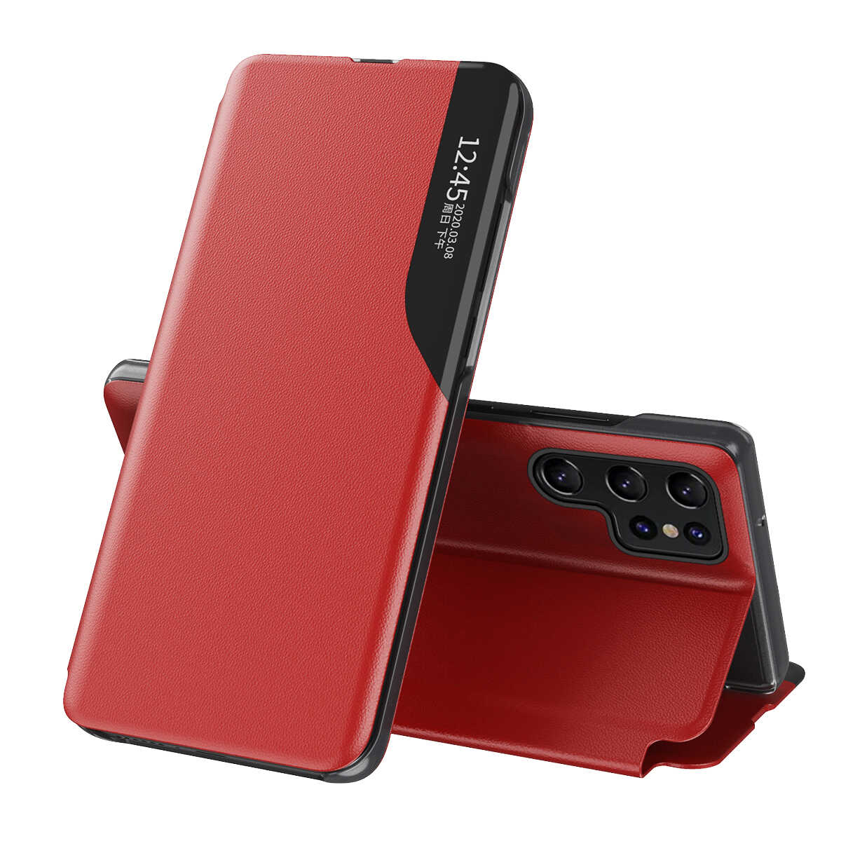 Hurtel Eco Leather View Case etui do Samsung Galaxy S23 Ultra z klapką podstawka czerwone