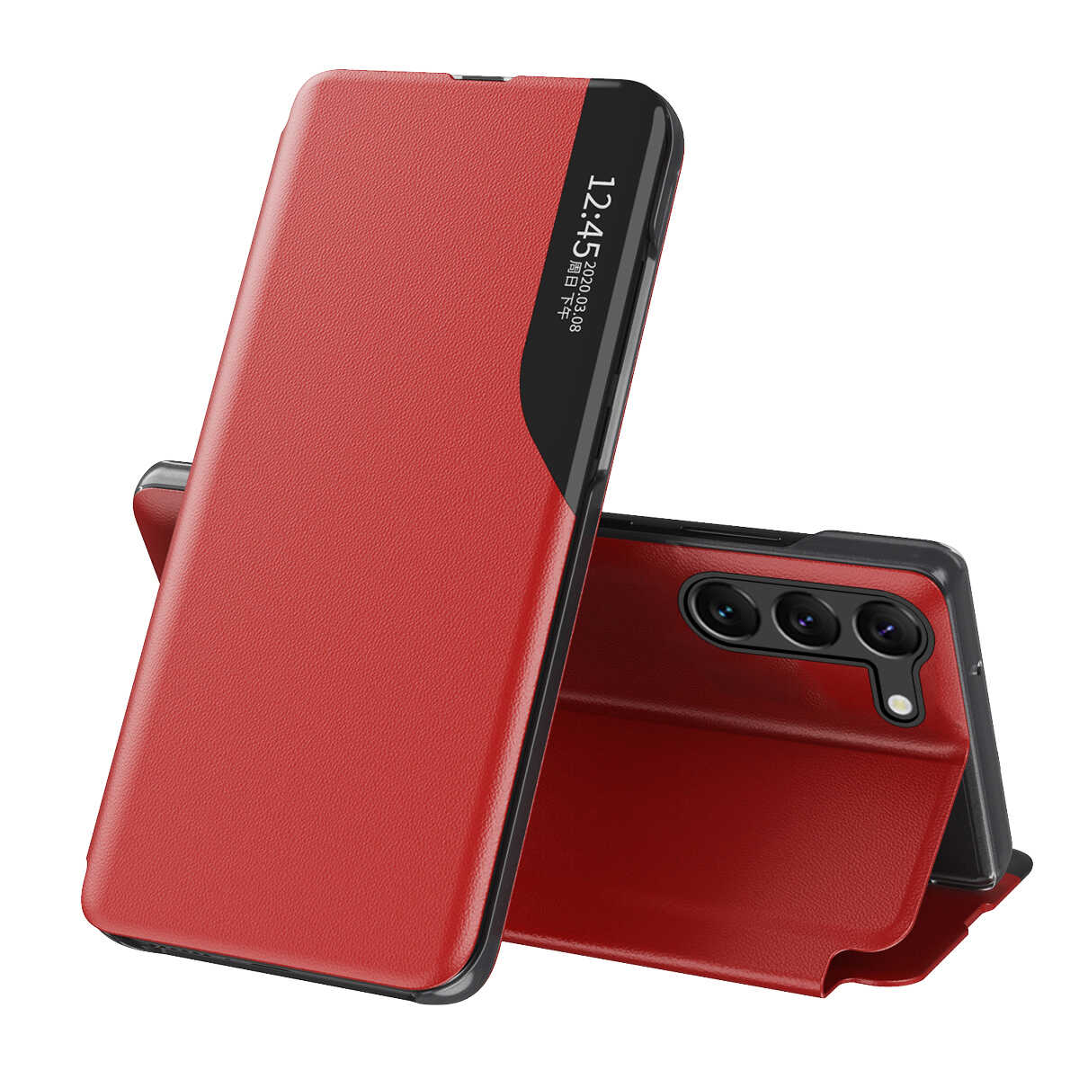Hurtel Eco Leather View Case etui do Samsung Galaxy S23+ z klapką podstawka czerwone