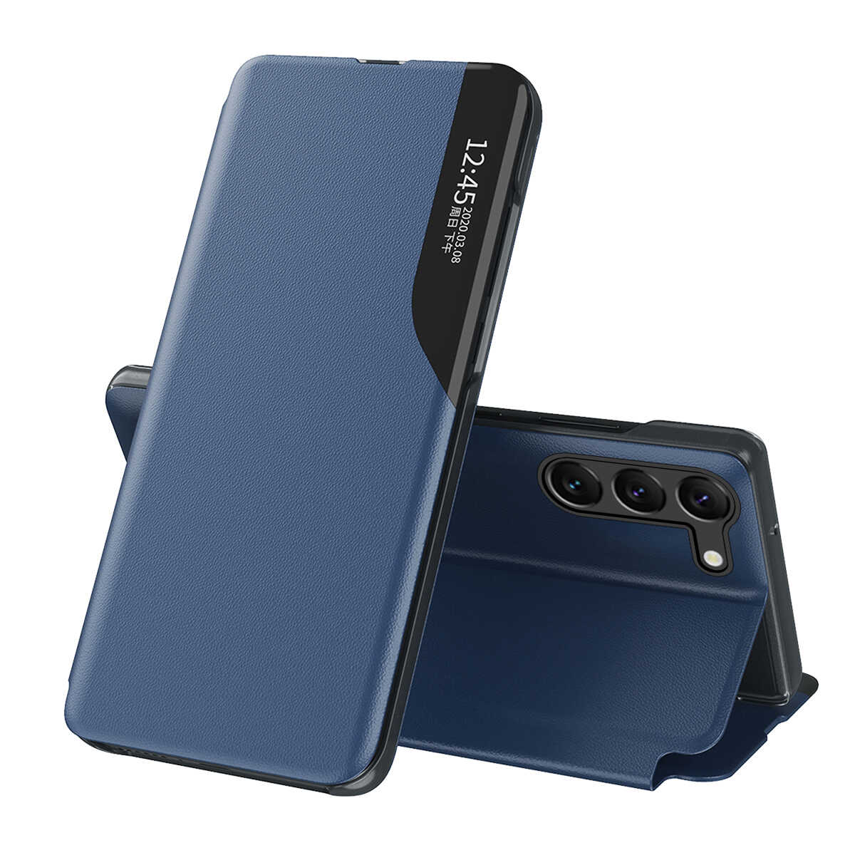 Hurtel Eco Leather View Case etui do Samsung Galaxy S23 z klapką podstawka niebieskie