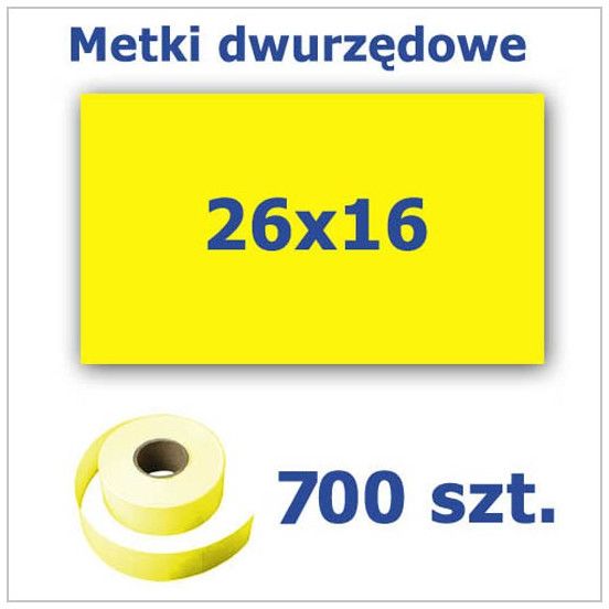 Metki dwurzędowe 26x16 żółte, prostokątne 3500szt