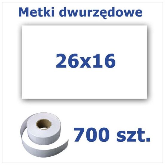 Metki dwurzędowe 26x16 białe, prostokątne 3500szt