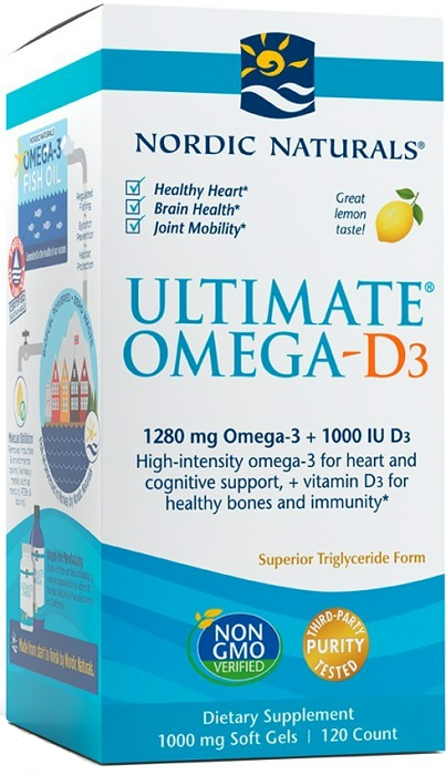 Ultimate Nordic Naturals Omega-D3 1280mg Lemon Cytryna (120 kaps) Nordic Naturals DD79-6560C