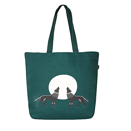 Eco Right Duża płócienna torba na ramię z zamkiem błyskawicznym, torby dla kobiet na podróż, plażę, do pracy i zakupów, Wilk świadomy, Rozmiar Uniwersalny
