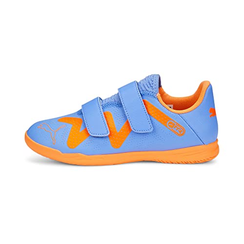 PUMA Future Play IT V JR buty piłkarskie, niebieski błyszczący biały, ultra pomarańczowy, 40 EU