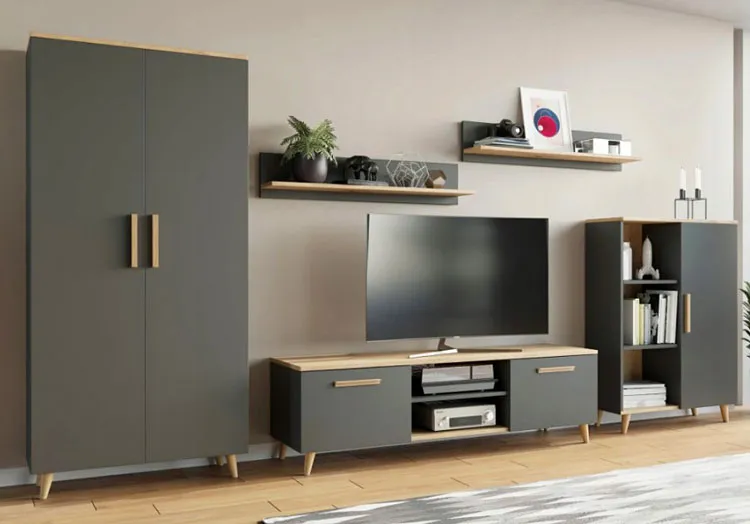Komplet mebli do salonu z szafą antracyt + dąb artisan L2-G16