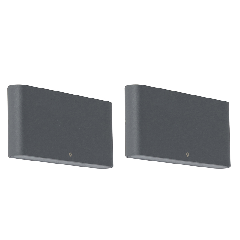 QAZQA Zestaw 2 zewnętrznych kinkietów ciemnoszarych 17 5 cm z diodami LED - Batt