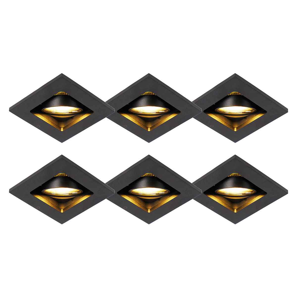 QAZQA Zestaw 6 nowoczesnych reflektorów wpuszczanych czarnych regulowanych - Qure