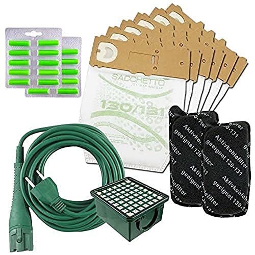 bierre store KIT0235 Torby Follet 131 VK 130 Mikrofibra 12SZTUK + 20 PROFUMI + FILTRY Kabel 10M KOMPATYBILNY, Brązowy