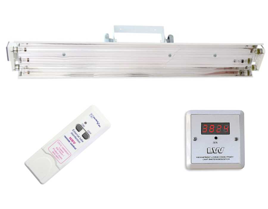 NBV-2x30NLW RC lampa bakteriobójcza bezp. działania 2x30W ścienna z pilotem i licznikiem LED