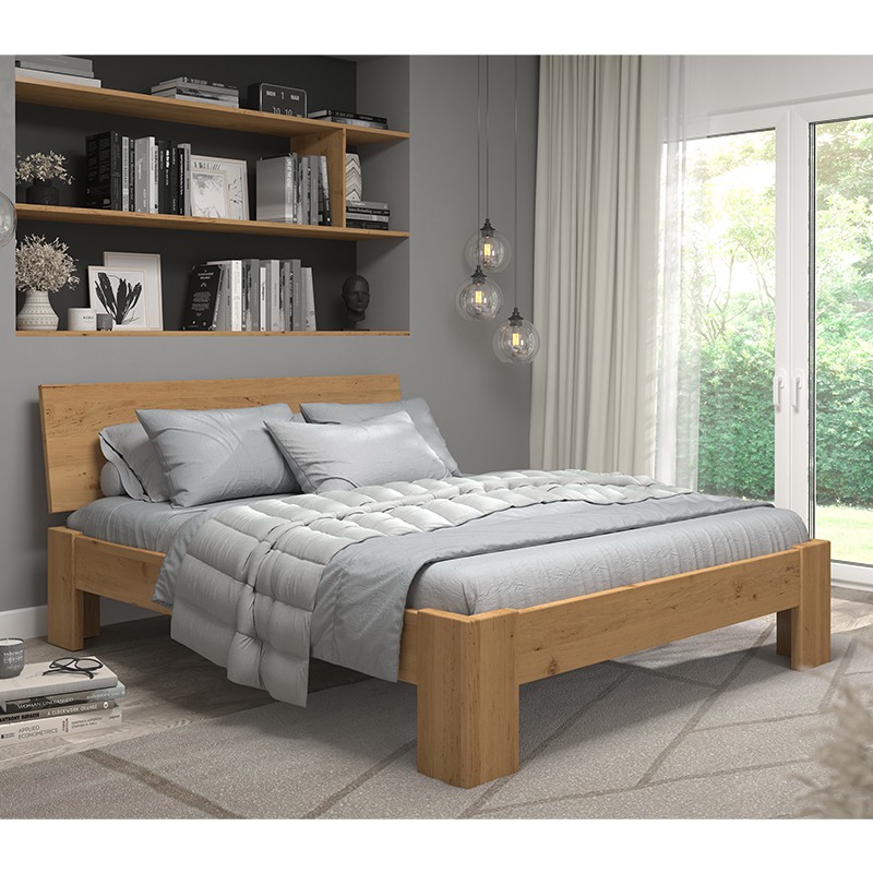 Łóżko BERGAMO EKODOM drewniane : Rozmiar - 200x200, Szuflada - Brak, Kolor wybarwienia - Dąb rustykalny