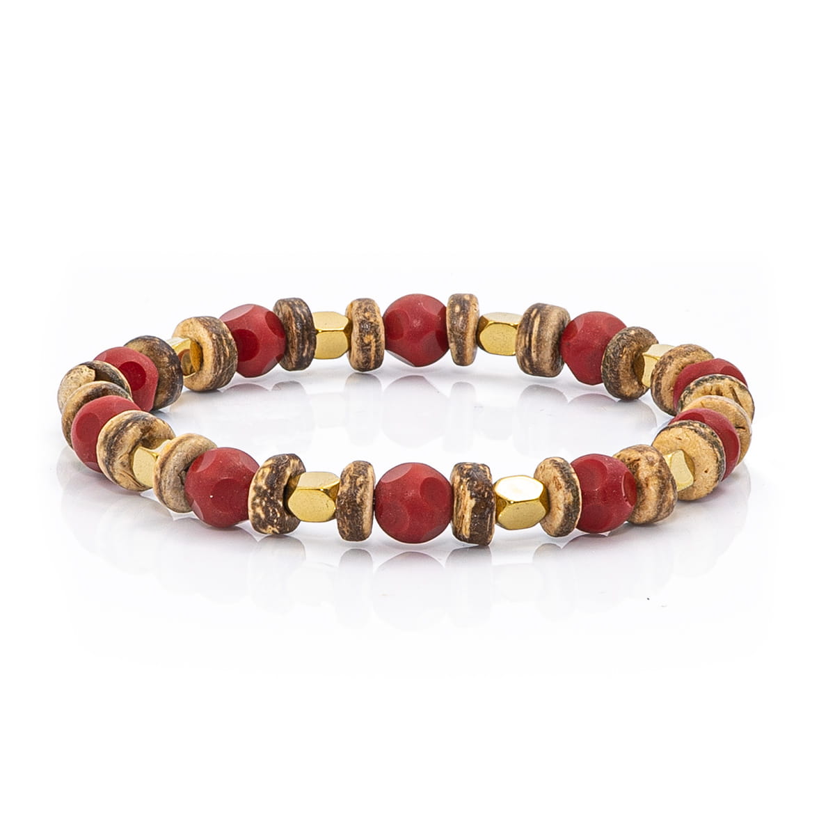 Bransoletka koraliki w kolorze bordowo-złoty EM 10 - EM Men's Accessories