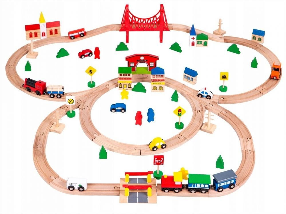 ECOTOYS Drewniana kolejka pociąg na baterie 90el Ecotoys HM014665