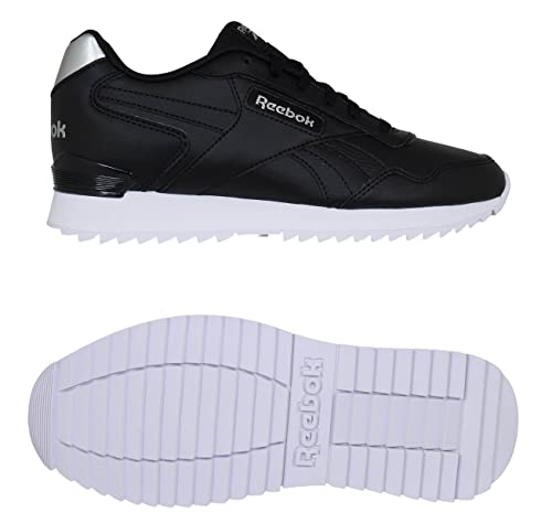 Reebok Damskie trampki Glide Ripple Clip, Core czarne srebrne metalizowane obuwie białe, 40.5 EU