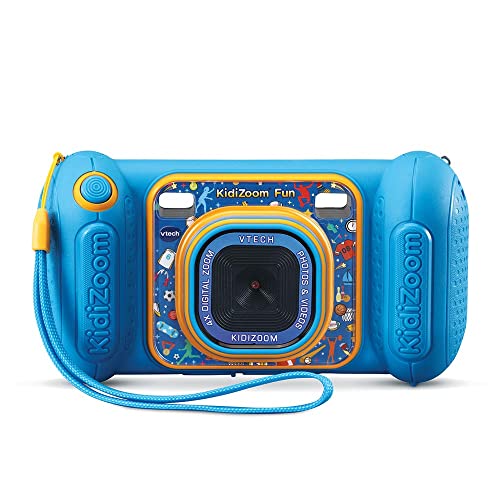VTech - KidiZoom Fun Blue, Aparat cyfrowy dla dzieci 9 w 1, zdjęcia i filmy, kolorowy ekran, filtry, ramki i śmieszne efekty, prezent dla dzieci od 3 lat do 10 lat - Zawartość w języku francuskim