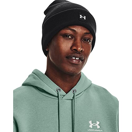 Under Armour Męska supermiękka czapka termiczna z dzianiny żebrowanej, odprowadzająca pot męska czapka beanie do zimowych treningów UA Halftime Cuff, czarna, jeden rozmiar UK
