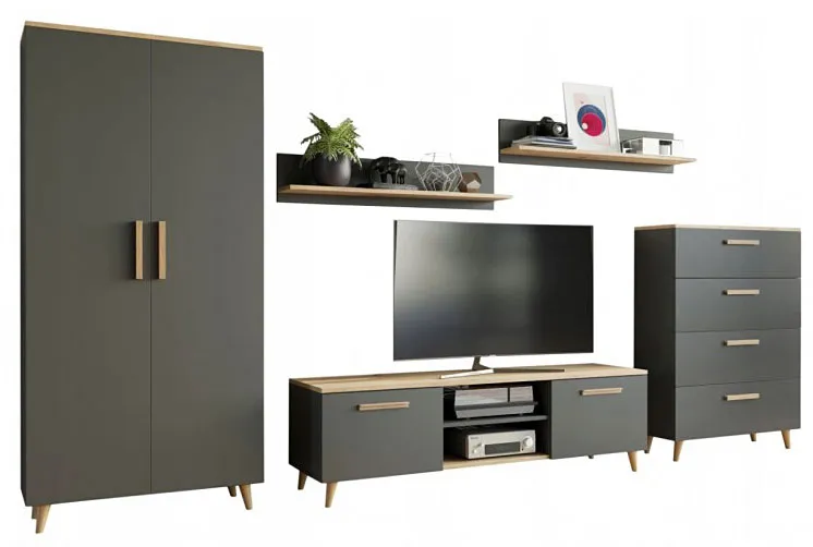 Zestaw mebli do salonu z szafą antracyt + dąb artisan P6-F51