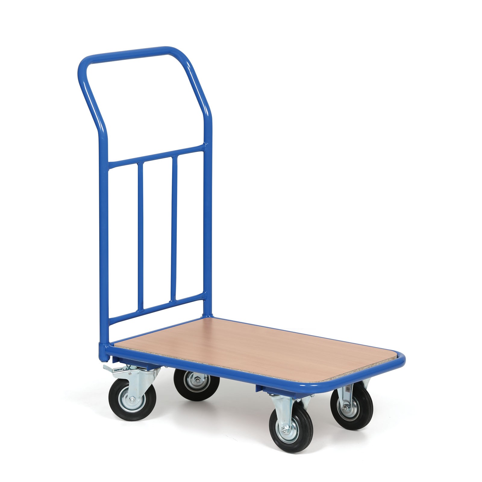 Wózek platformowy z uchwytem z siatką, platforma 450 x 700 mm, nośność 200 kg, koła 125 mm z czarną gumą