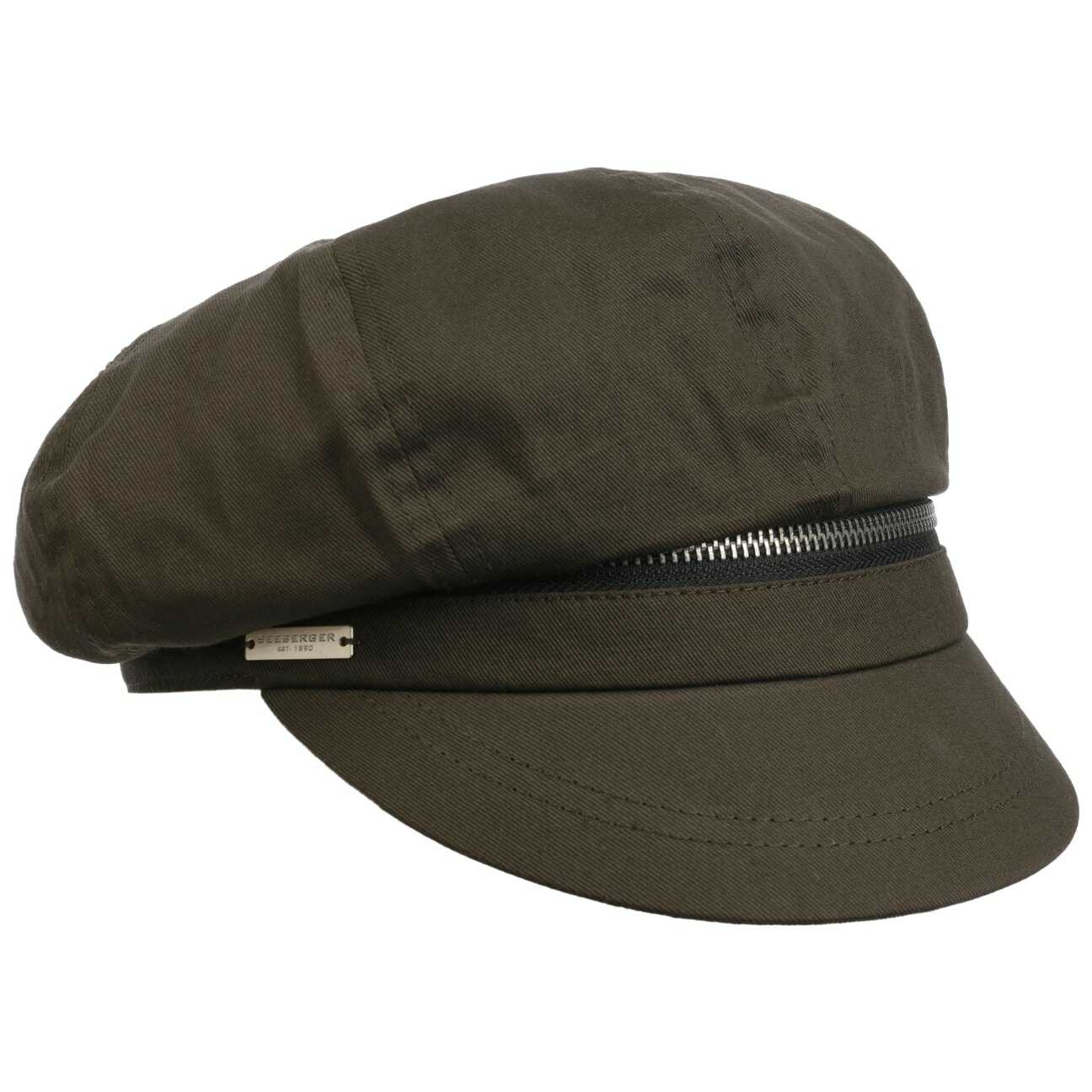 Czapka Kaszkiet Zip Cotton by Seeberger, oliwkowy, One Size