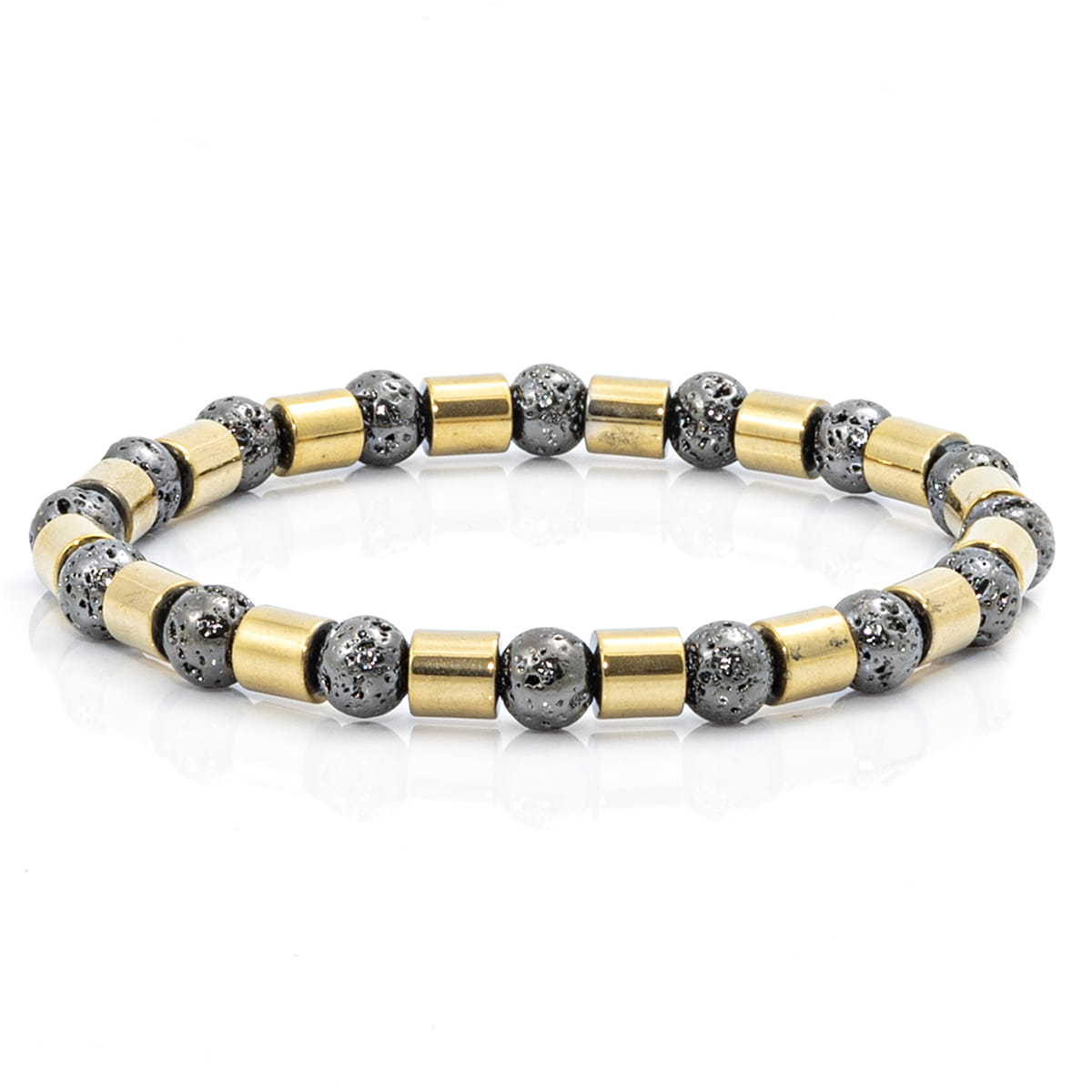 Bransoletka koraliki w kolorze szaro-złotym EM 20 - EM Men's Accessories