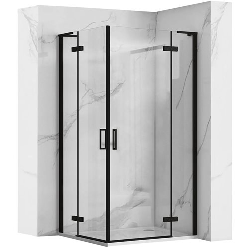Zdjęcia - Kabina prysznicowa REA Czarna  kwadratowa 90x90 drzwi podwójnie uchylne Hugo Do 