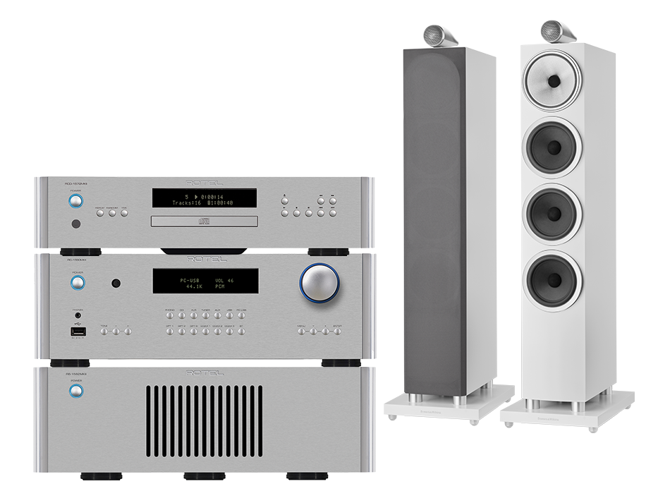 Rotel RC-1590 MkII (srebrny) + RCD- 1572 MkII (srebrny) + RB-1582 MkII (srebrny) + 702 S3 (biały)