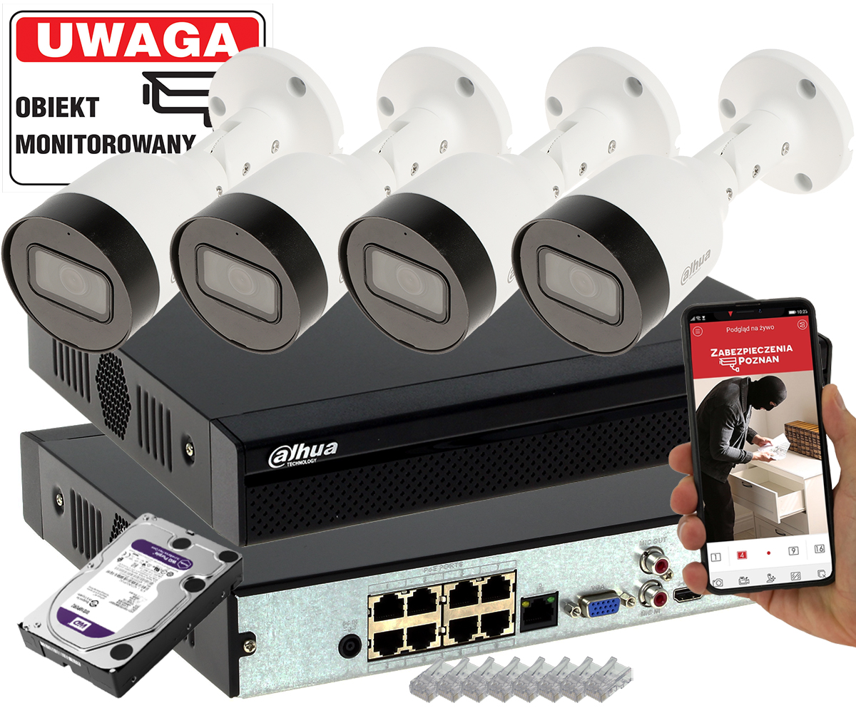 Monitoring posesji Dahua 4 kamery IPC-HFW1530S-0280B-S6 5Mpx Mikrofon