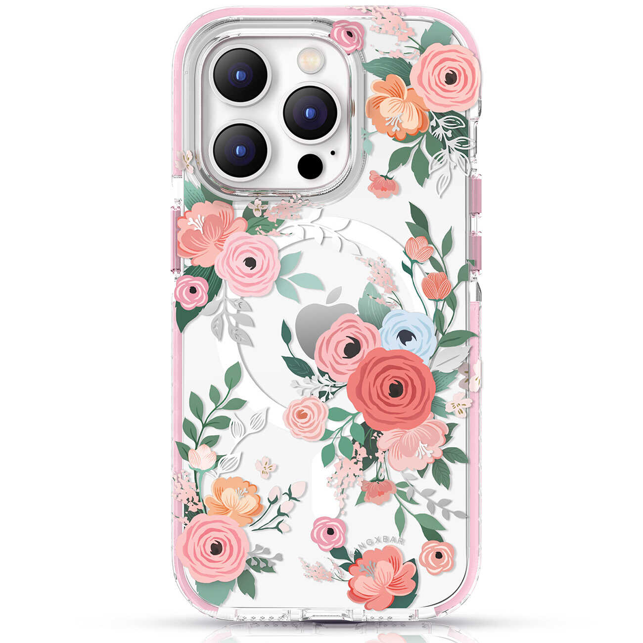 Kingxbar Flora Series magnetyczne etui iPhone 14 MagSafe ozdobione nadrukiem w kwiaty rose