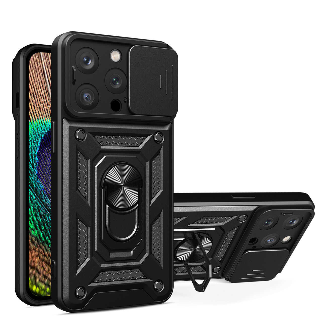 Hurtel Hybrid Armor Camshield etui iPhone 14 Pro Max pancerny pokrowiec z osłoną na aparat czarne