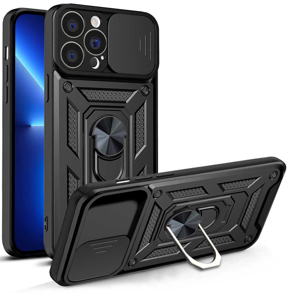 Hurtel Hybrid Armor Camshield etui iPhone 13 Pro Max pancerny pokrowiec z osłoną na aparat czarne