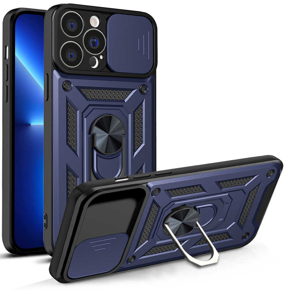 Hurtel Hybrid Armor Camshield etui iPhone 13 Pro Max pancerny pokrowiec z osłoną na aparat niebieskie