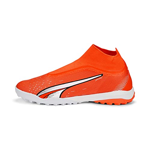 PUMA Męskie buty piłkarskie Match+ LL TT, ultra pomarańczowe biało-niebieskie błyszczące, rozmiar 36